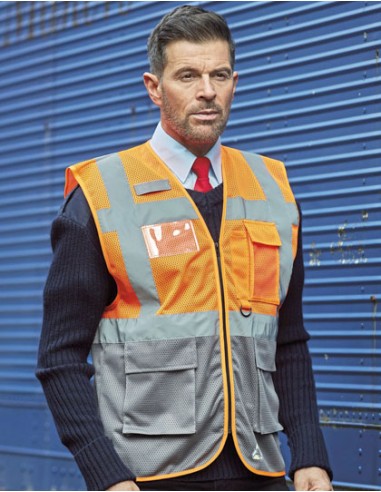 YOK-HVW820-Hi-Vis Top Cool Recycled Open Mesh Executive Waistcoat